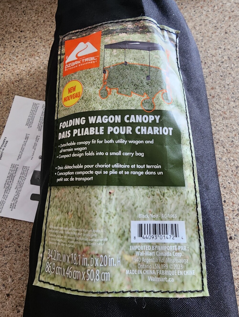 Ozark Trail Black Canopy Cover Set/  134.2"W x 18.1"D x20"H/86.9cmx46cmx50.8